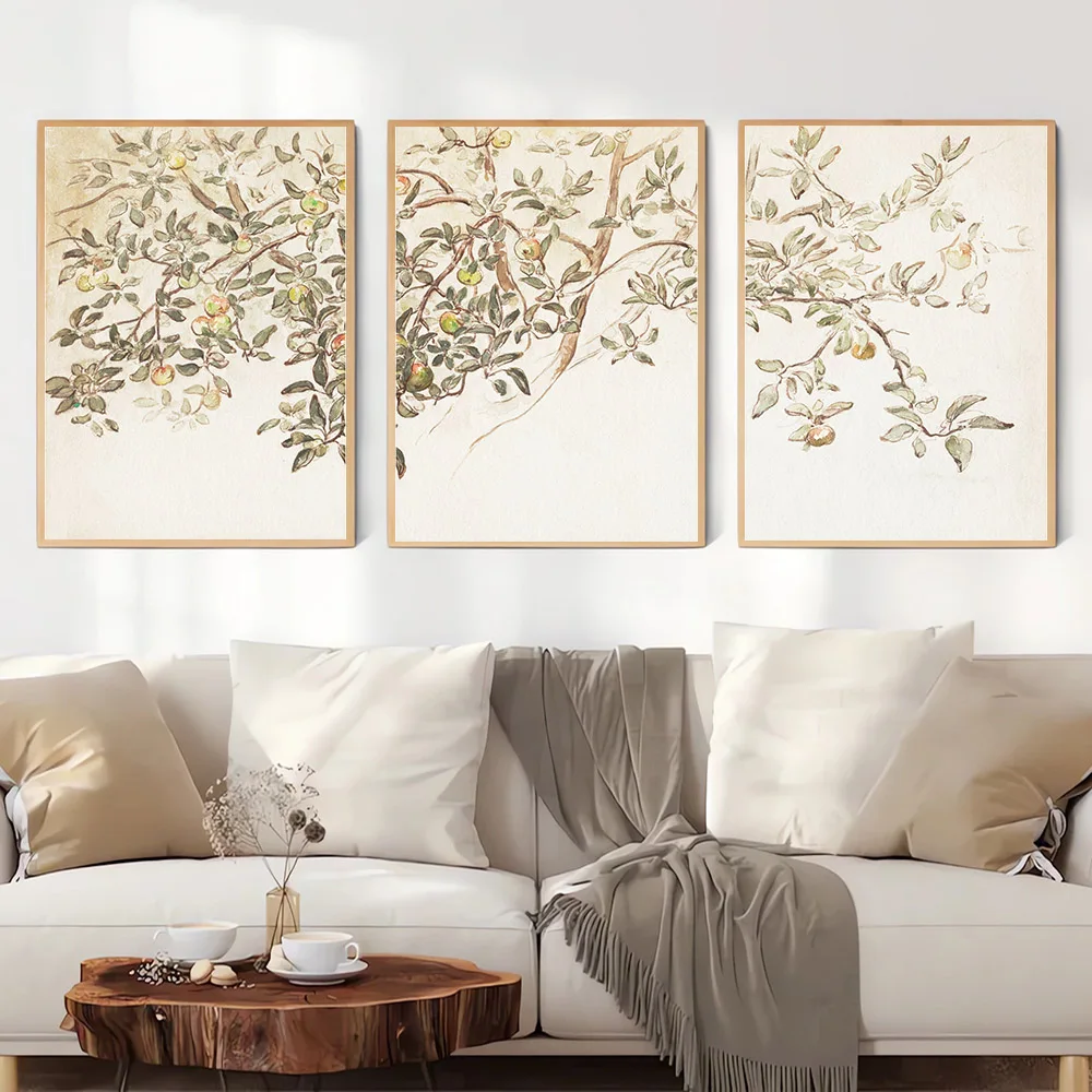 Набор из 3 холщовых постеров без рамки в стиле ретро яблоко деревья винтажная