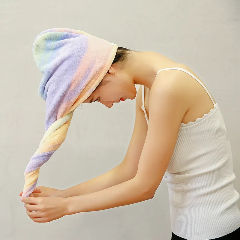 Rainbow Microfiber Bath Towel Hair Dry Quick Drying Lady Bath Towel Soft Shower For Woman Turban Head Wrap Bathing Tools