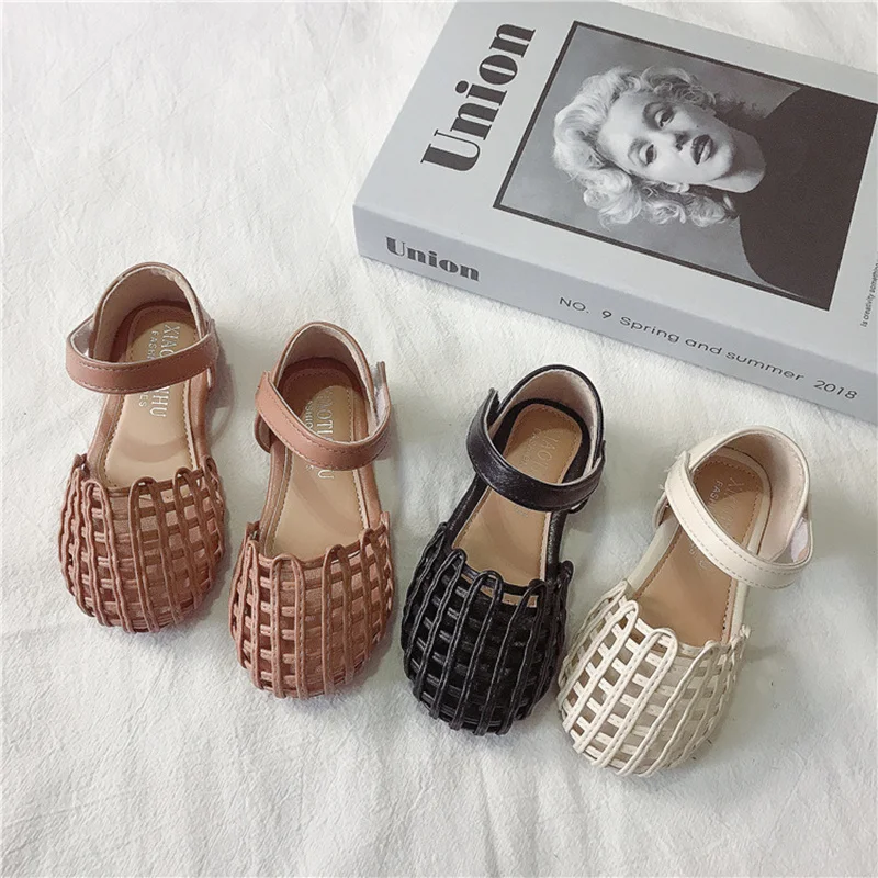 

COZULMA Girls Sandals Summer New 1-12 Years Baby Kids Soft-soled Woven Closed Toe Sandals Children Girls Princess Hollow Shoes