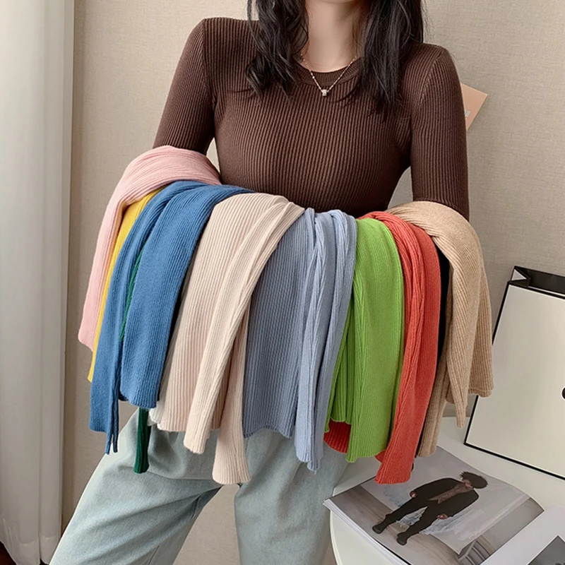 

Женский вязаный свитер с длинным рукавом, эластичный пуловер в Корейском стиле, Осень-зима 2020