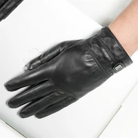 men genuine sheepskin leather gloves autumn winter warm touch screen full finger black gloves high quality