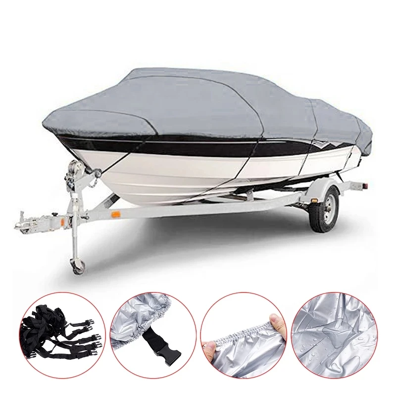 Boat Cover Yacht Outdoor Protection Waterproof Boat Cover Oxford Fabric Anti-smashing Tear Proof Silver Reflective 300D 11-22FT