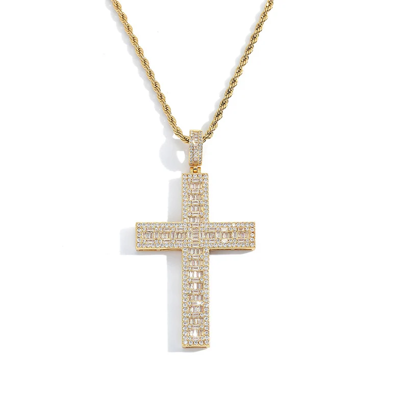 Хип-хоп 5A + CZ камень Bling Iced Out крест кулон ожерелье для мужчин рэпер ювелирные