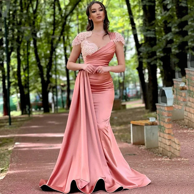 

Lace Sweetheart Collar Sleeveless Women's Party Dress Sexy Fashion Formal Evening Dress Hip Wrap Mermaid Satin Vestidos De Novia