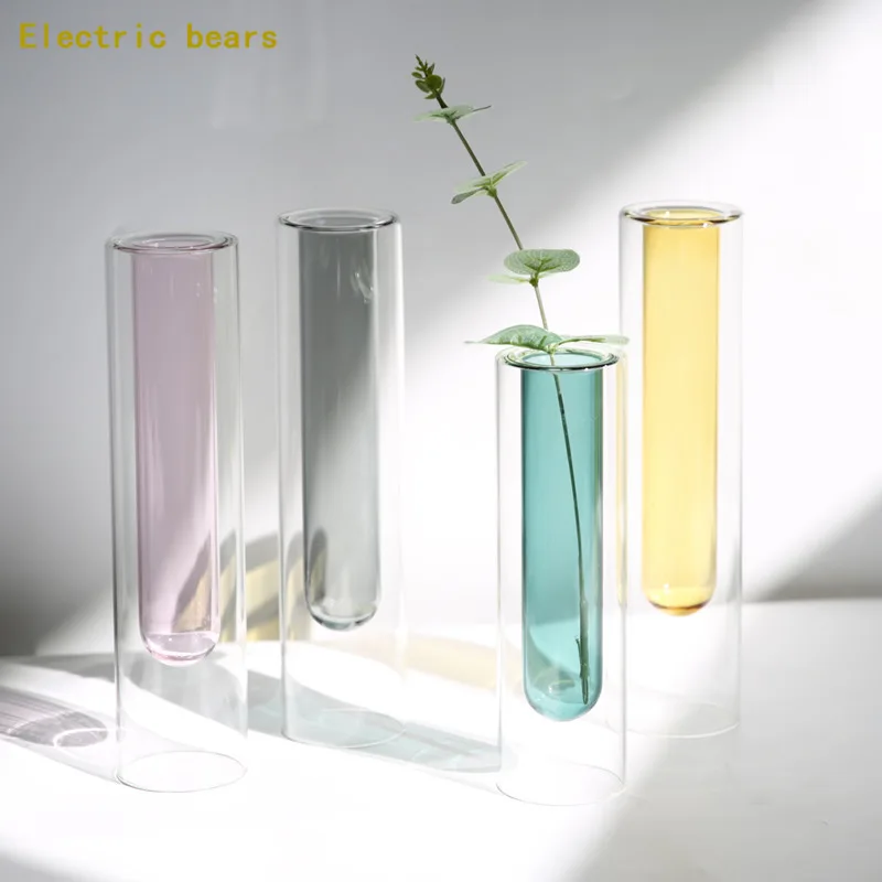 

Nordic Double-layer Stained Glass Vase Creative Transparent Test Tube Flower Device Personality Flower Art Wild Home Decoration