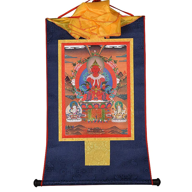 

Temple Retro Small Dragon Decorate Golden Tsongkhapa Yellow Jambhala Longevity Buddha Painted Tibetan Buddhist Hanging Thangka