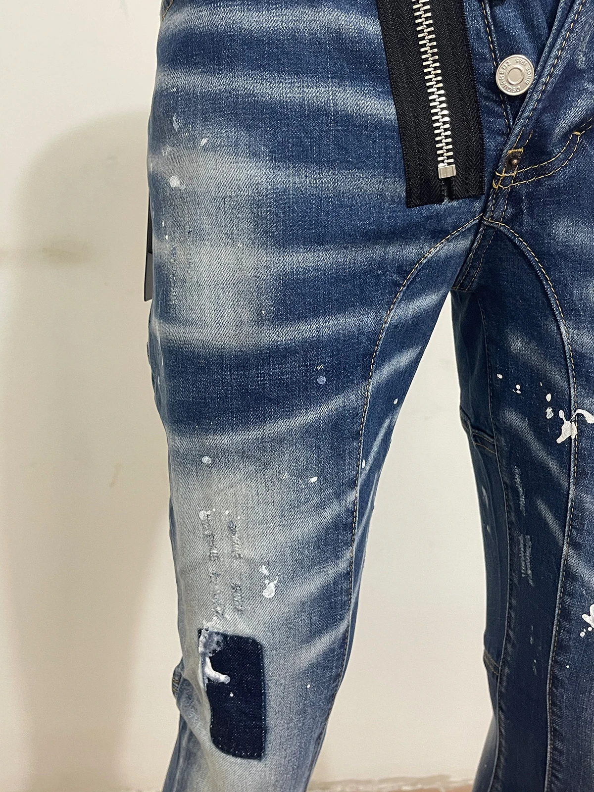 2023 hot jeans men's D2 jeans three-dimensional stitching full stain slim foot casual zipper patch