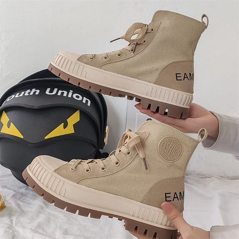 

Новинка 2022, парусиновые сапоги, женские модные осенне-зимние короткие сапоги в британском стиле на толстой подошве, женские повседневные са...