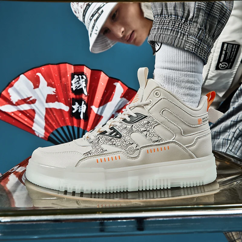 

2022 Spring Mens Shoes Fashion High Top Skateboarding Shoes Men Chinese Style Casual Shoes Totem Comfortable Walking Sneakers
