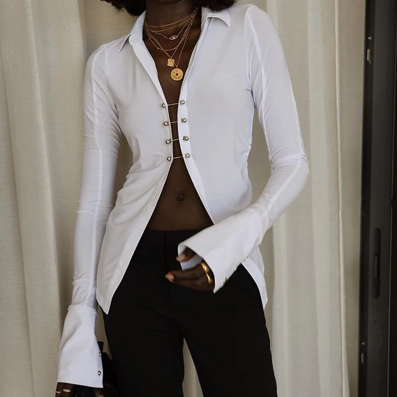 

Женская блузка с V-образным вырезом, белая облегающая вечерние ЗКА с вырезами, лето 2021