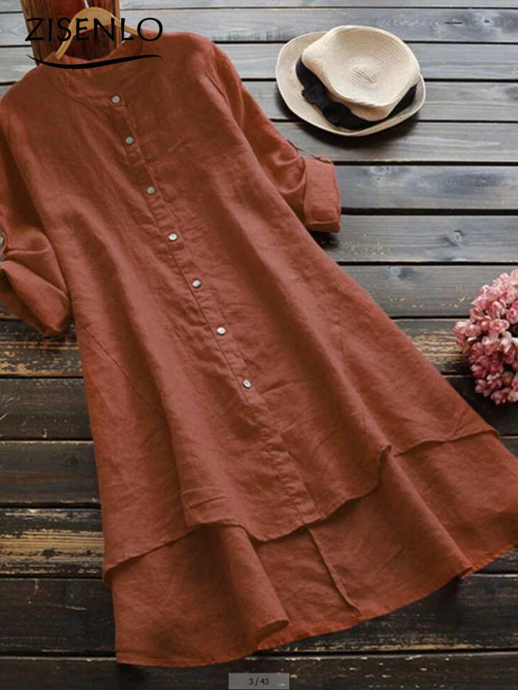 Женская футболка с длинным рукавом из хлопка и льна |