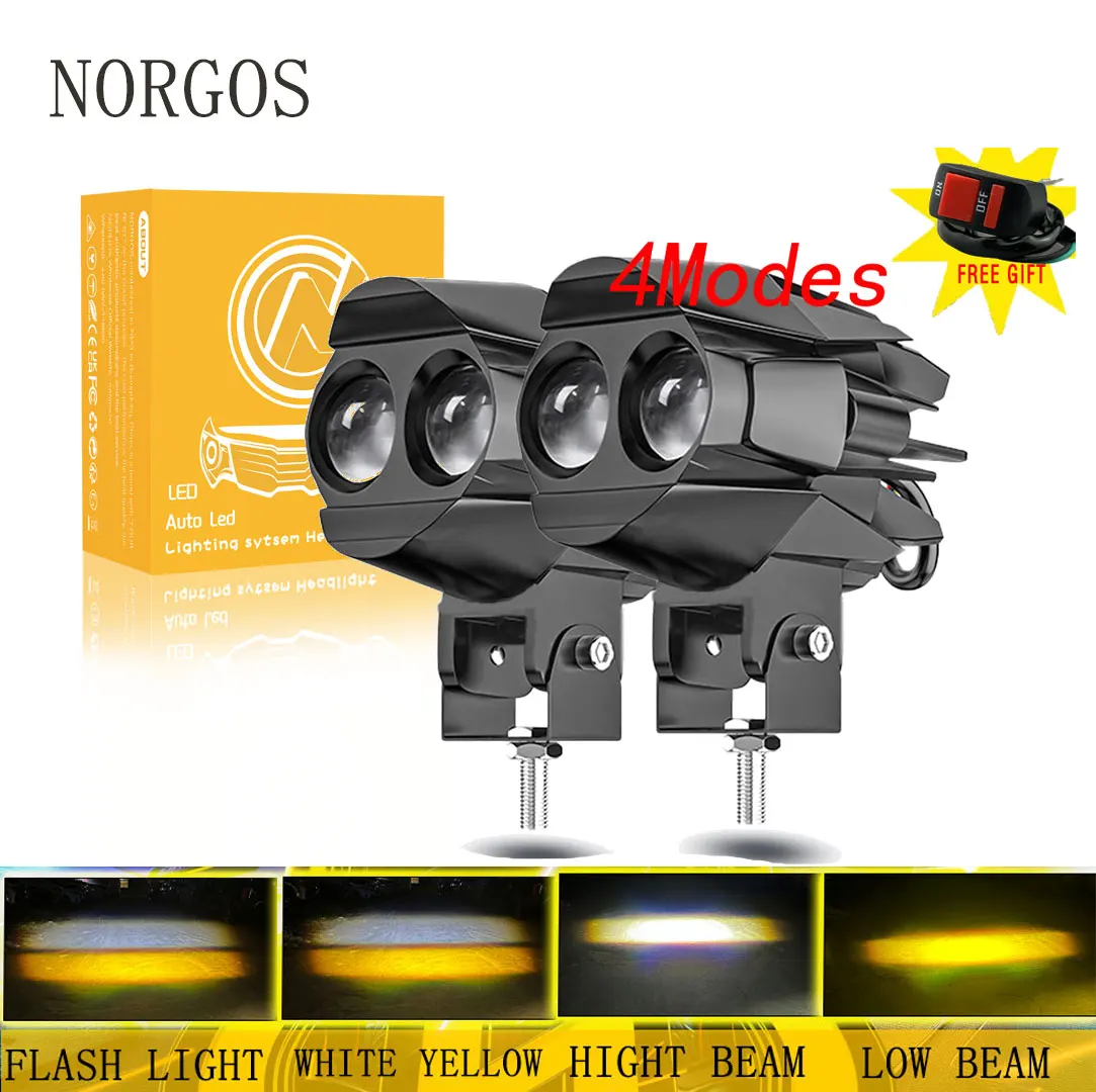 

NORGOS 2 шт. вспомогательный прожектор для мотоцикла, светодиодные противотуманные фары, 12 В 24 В для BMW Honda Yamaha Suzuki Hero Italika Jawa
