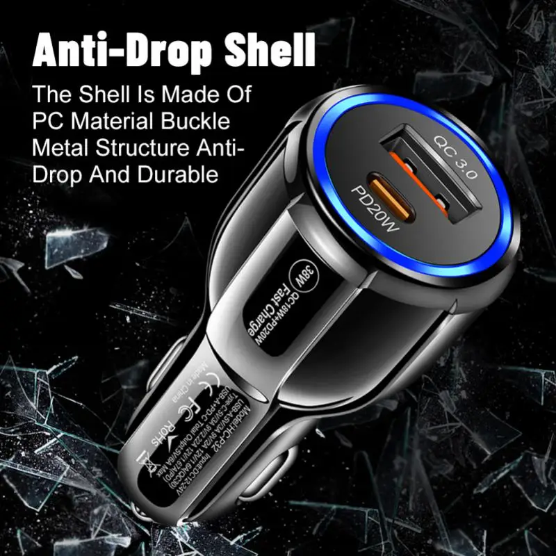 

On-board Qc3.0 Fast Charging Practical Temperature Control Chip One-to-two Charger Universal Multifunctional Durable Automobile