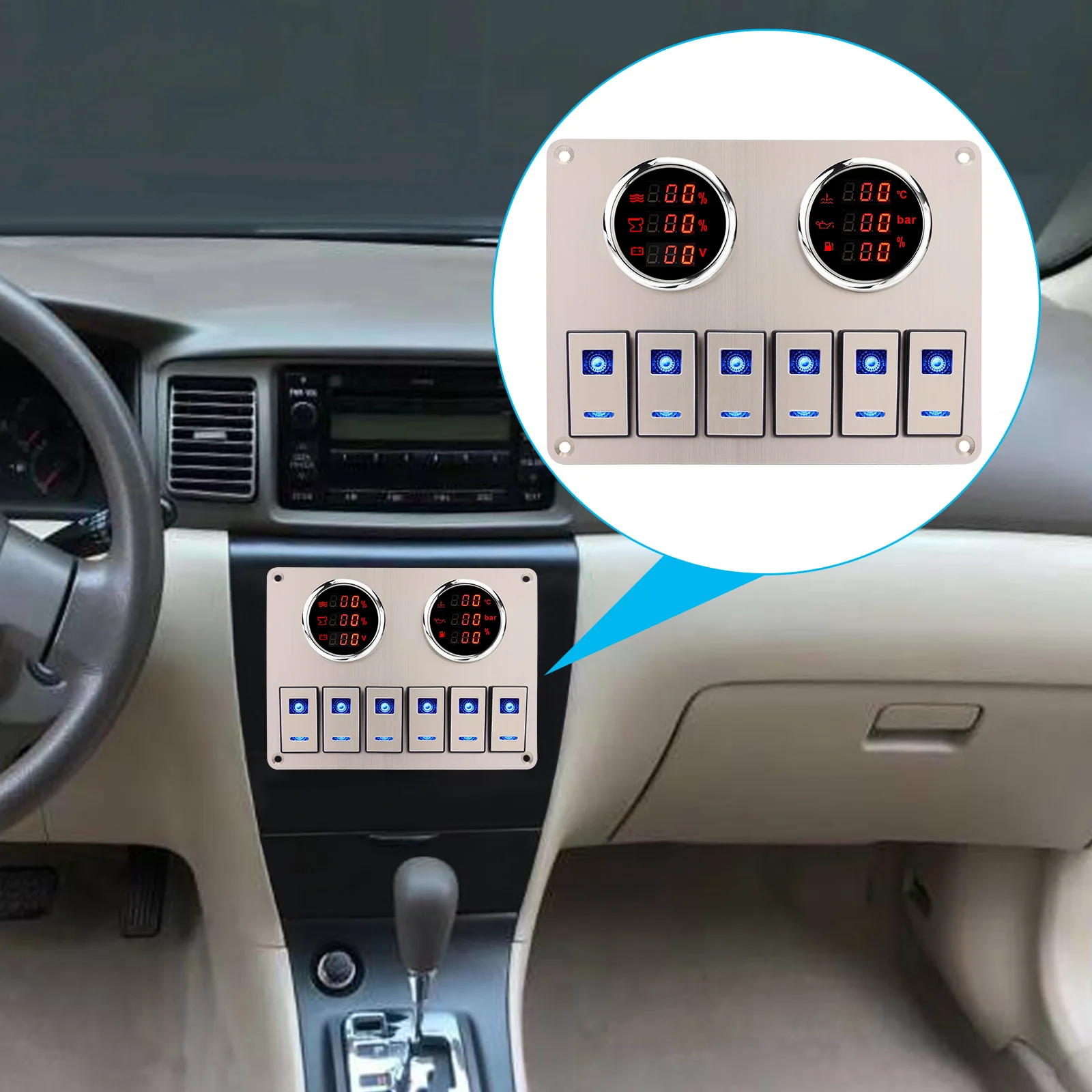 

Цифровой датчик температуры воды 3 в 1, измеритель давления масла с сигнализацией, 2 датчика, 6 клавиш, синяя панель переключателя индикатора ...