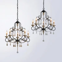 industrial lustre chandelier wrought iron 5 light with solid wood crystals deco vintage candlestick retro hanging lamp fixture