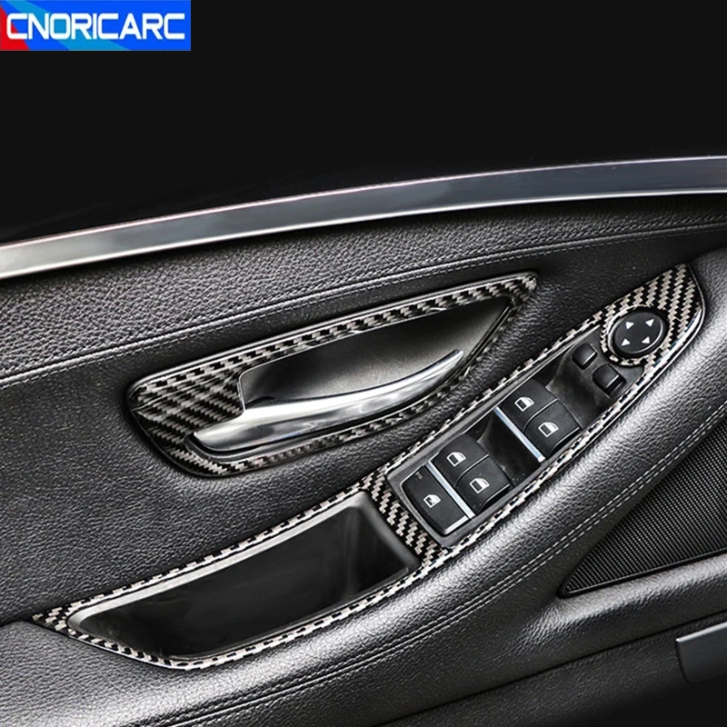 

Carbon Fiber Car Door Armrest Panel Frame Cover Trim For BMW 5 Series F10 2011-2017 Window Glass Lifting Interior Stickers