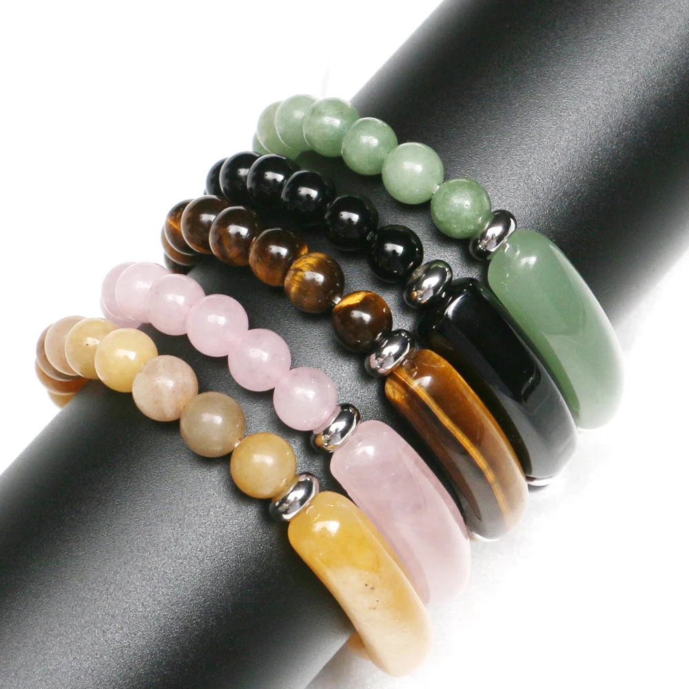 

Mineraali Natural Rose Quartz Tiger Eye Stones Stretch Bracelet 8mm Round Agate Topaz Reiki Healing Gems Elastic Rope Bracelets