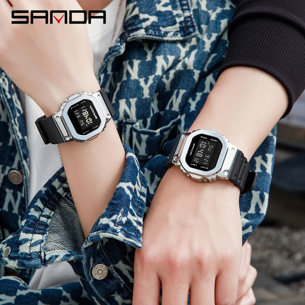 SANDA New Sports Electronic Watch Men And Women Square Junior High School High School Students LED Digital Watch Simple Trend enlarge