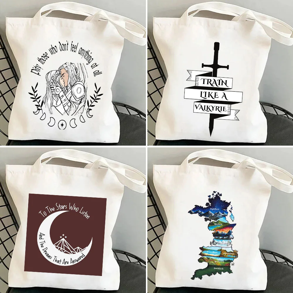 

Night Court A Court of Thorns and Roses ACOTAR Valkyrie Prythian Map Women's Canvas Shoulder Totes Bags Cotton Shopping Handbags