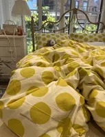 Cute geometric polka dot yellow bed set,kawaii endless cotton twin full queen home textile flat sheet pillow case quilt cover