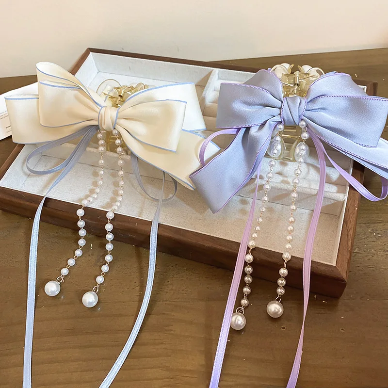 Модный Многослойный Жемчужный Коготь Для Волос С Бантом Женщин Простые Милые