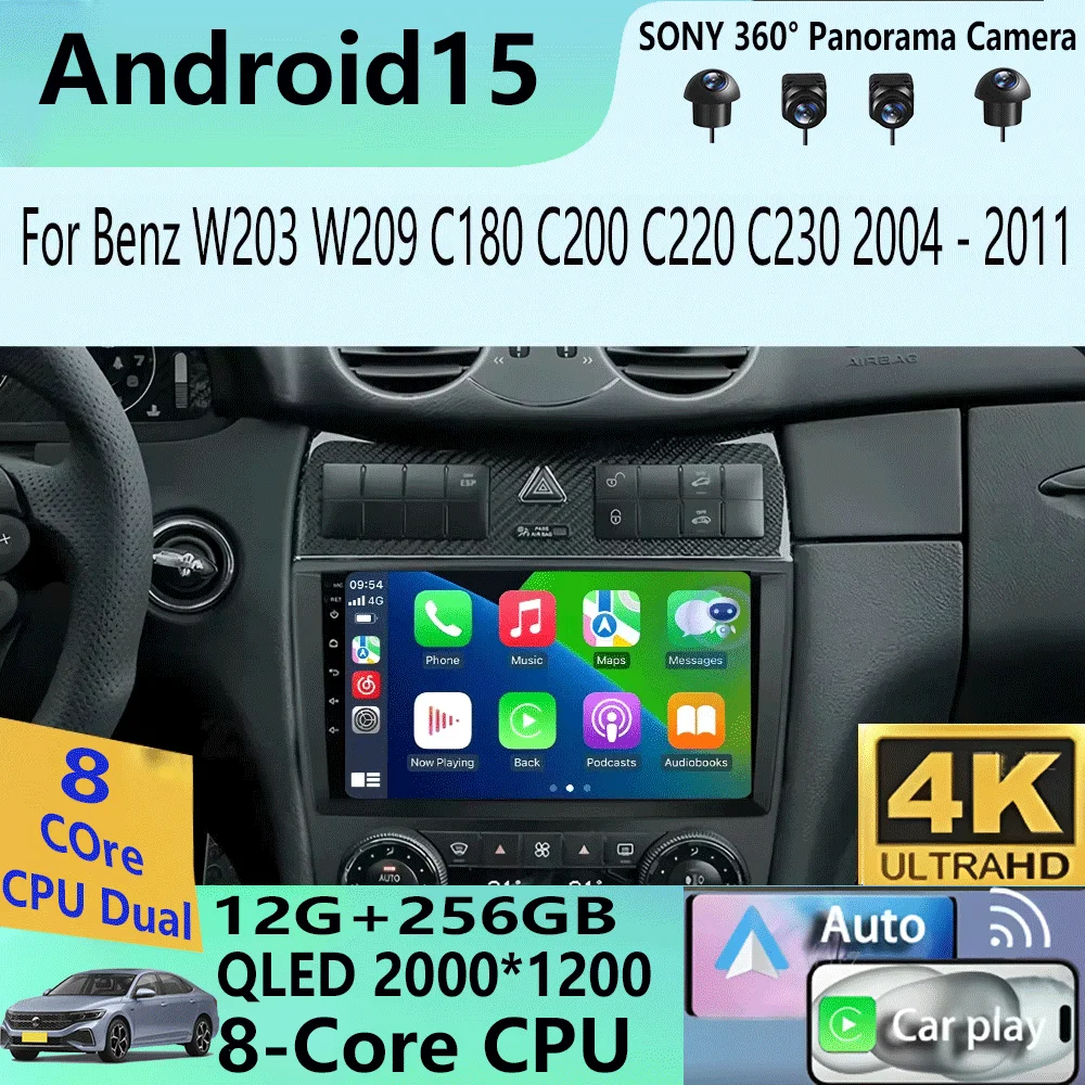 Фото Android 15 для Mercedes Benz W203 W209 C180 C200 C220 C230 2005-2009 видеоплеер автомобильное радио стерео GPS Carplay AUTO №1