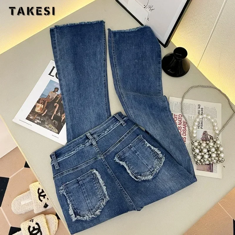 

Женские винтажные облегающие джинсы-клеш Y2K в стиле Харадзюку, с высокой талией, уличная одежда на осень-зиму 2023, стильные брюки-футляр, джинсовые брюки