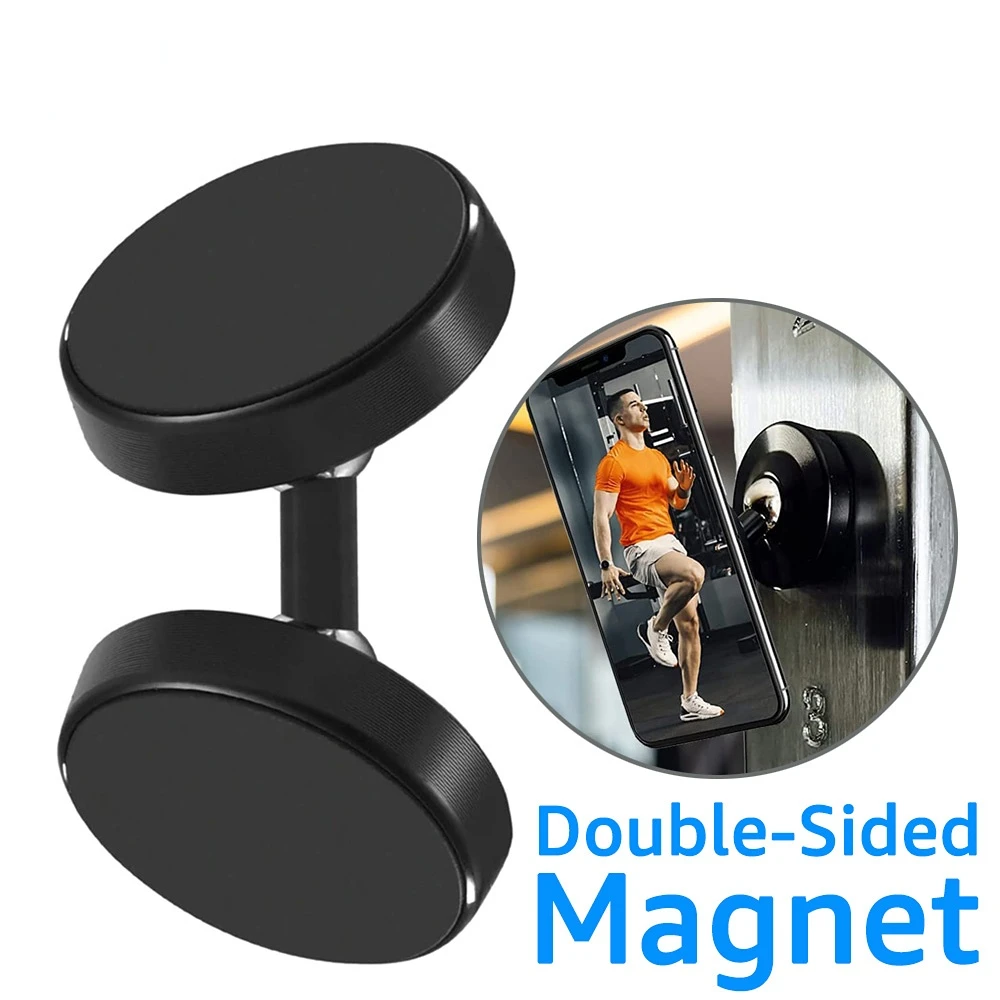 Magnetic Phone Holder Stand Double Sided Magnet 720° Rotation Mobile Cellphone Mount for Gym Attach to Any Metal Surface