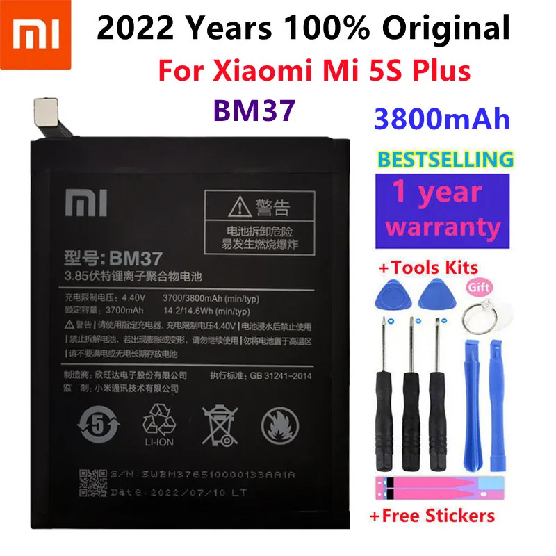 

100% Orginal Xiao mi BM37 3800mAh Battery For Xiaomi 5S Plus Mi5S Plus High Quality Phone Replacement Batteries+Tools