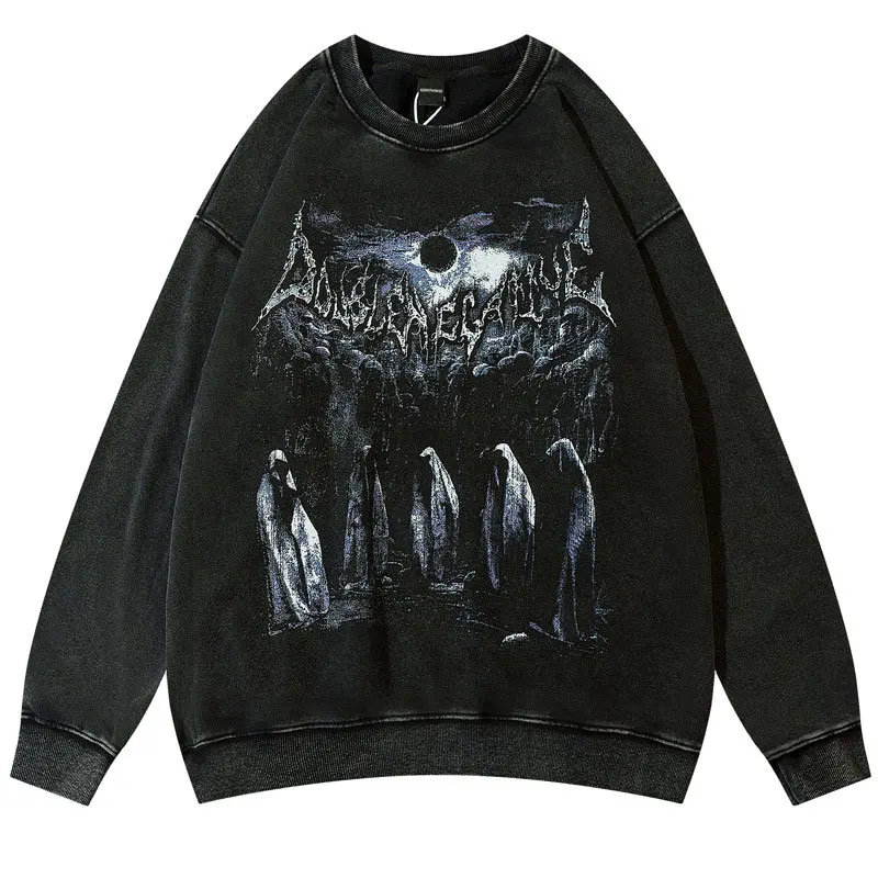 

Vintage Sweatshirt Streetwear Grunge Hip Hop Devil Skull Skeleton Print Punk Gothic Wash Hoodie Fashion Harajuku Casual Pullover