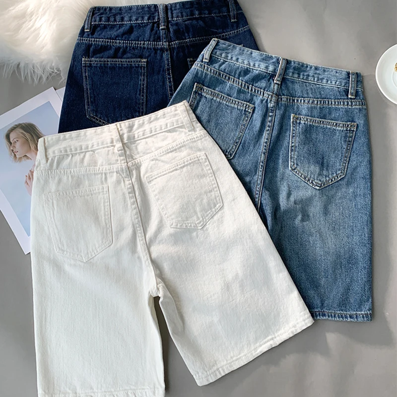 Women Summer Denim Fifth Pant Female Casual Baggy Straight Korean Version Streetwear Clothes Y2k Washed Jean Shorts High Waisted