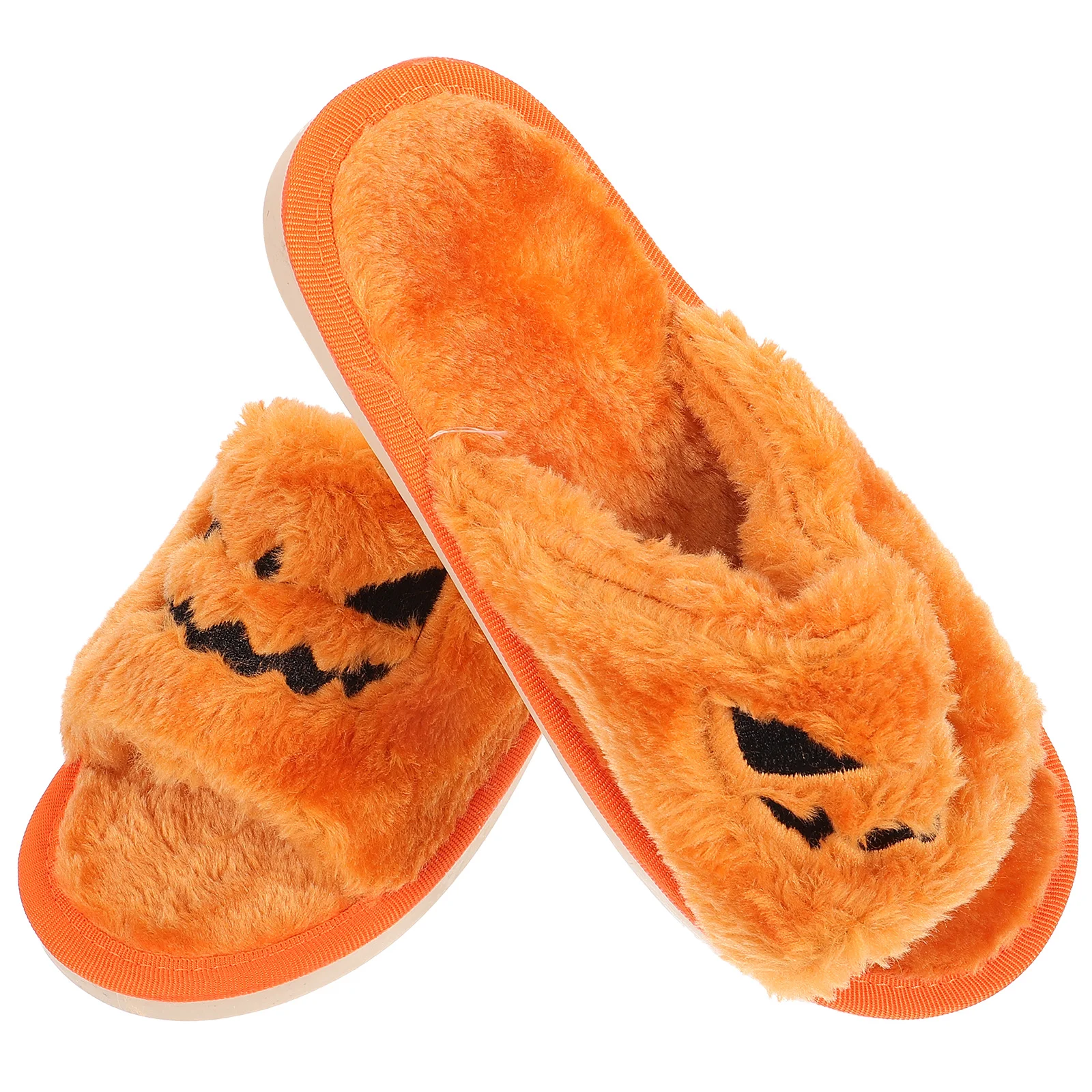 

1 Pair Halloween Slippers Pumpkin Slippers Plush Slipper Non-slip Sole Soft Slipper