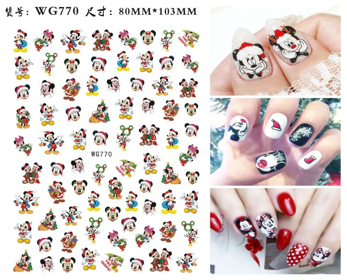 

Disney Christmas Mickey Nail Stickers Anime Character Nail Decals Nail Art Decoration Cartoon Stitch Stickers Nail Art Supplies