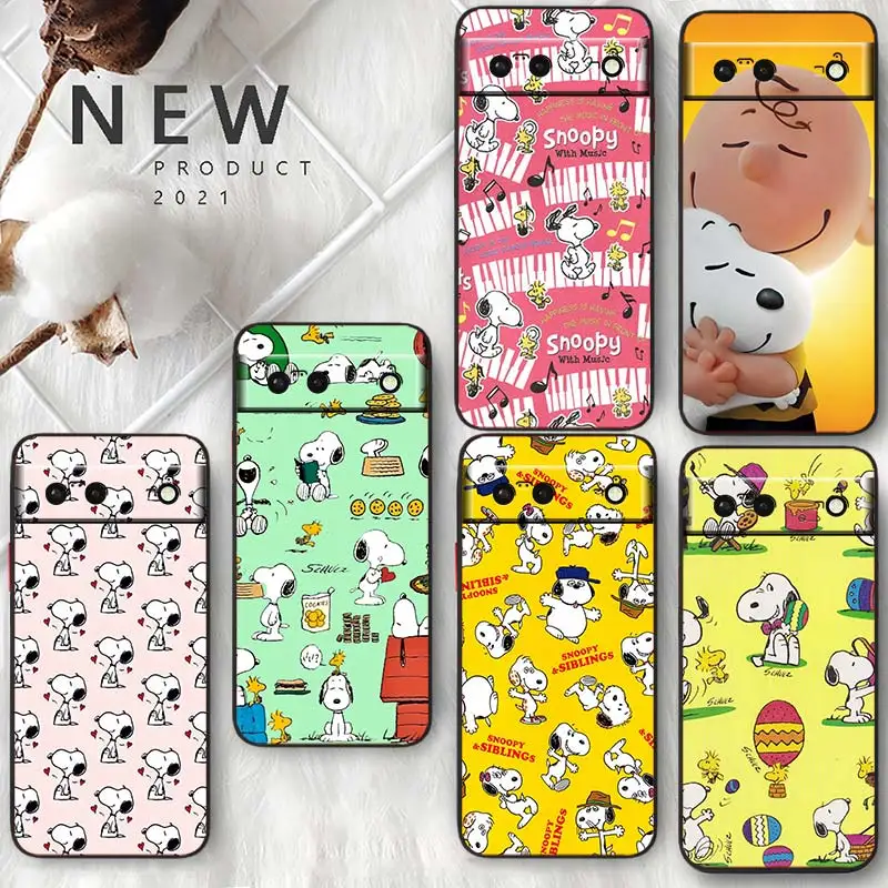 

Cartoon Snoopy Cute Dog For Google Pixel 7 6 Pro 6A 5A 5 4 4A XL 5G Black Phone Case Shell Soft Silicone Fundas Coque Capa