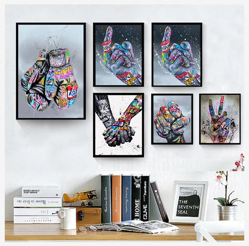 

Street Graffiti Art Canvas Painting Lover Hands Art Wall Posters and Prints Inspiration Artwork Picture for Living Room Decor