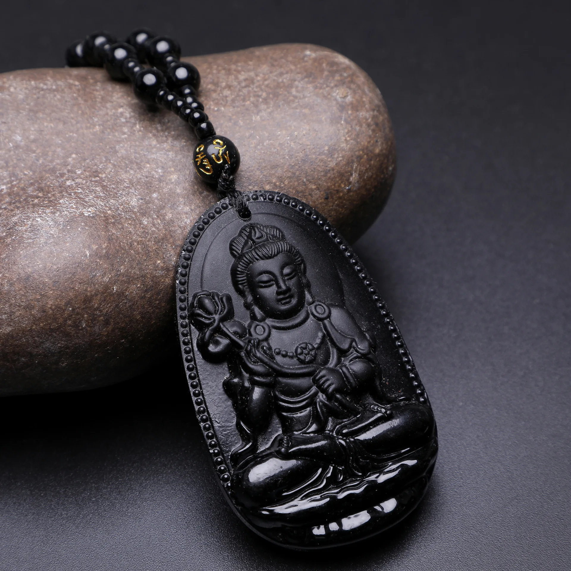 

Amitabha Pendant Necklace Black Obsidian Carved Buddha Lucky Amulet Necklaces For Women Men Jewelry Gifts Jewelry Drop Shipping