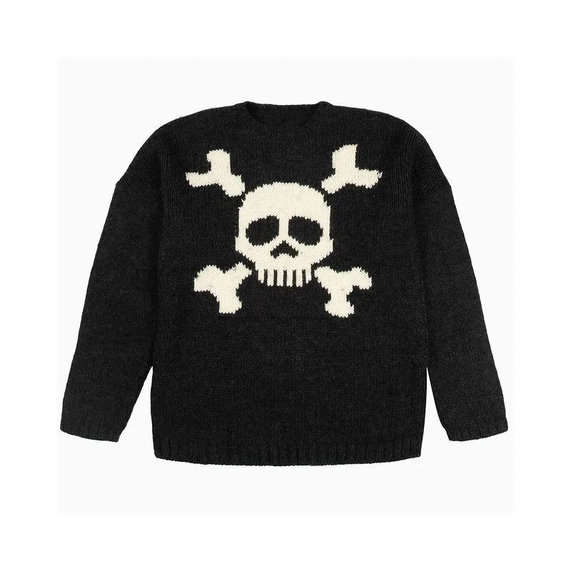 Gothic Sweater Skull Pattern Knitted Shirt Hip-hop Punk Men's Pullover Vintage Long-sleeved Tops Oversize Y2K Clothes 90s