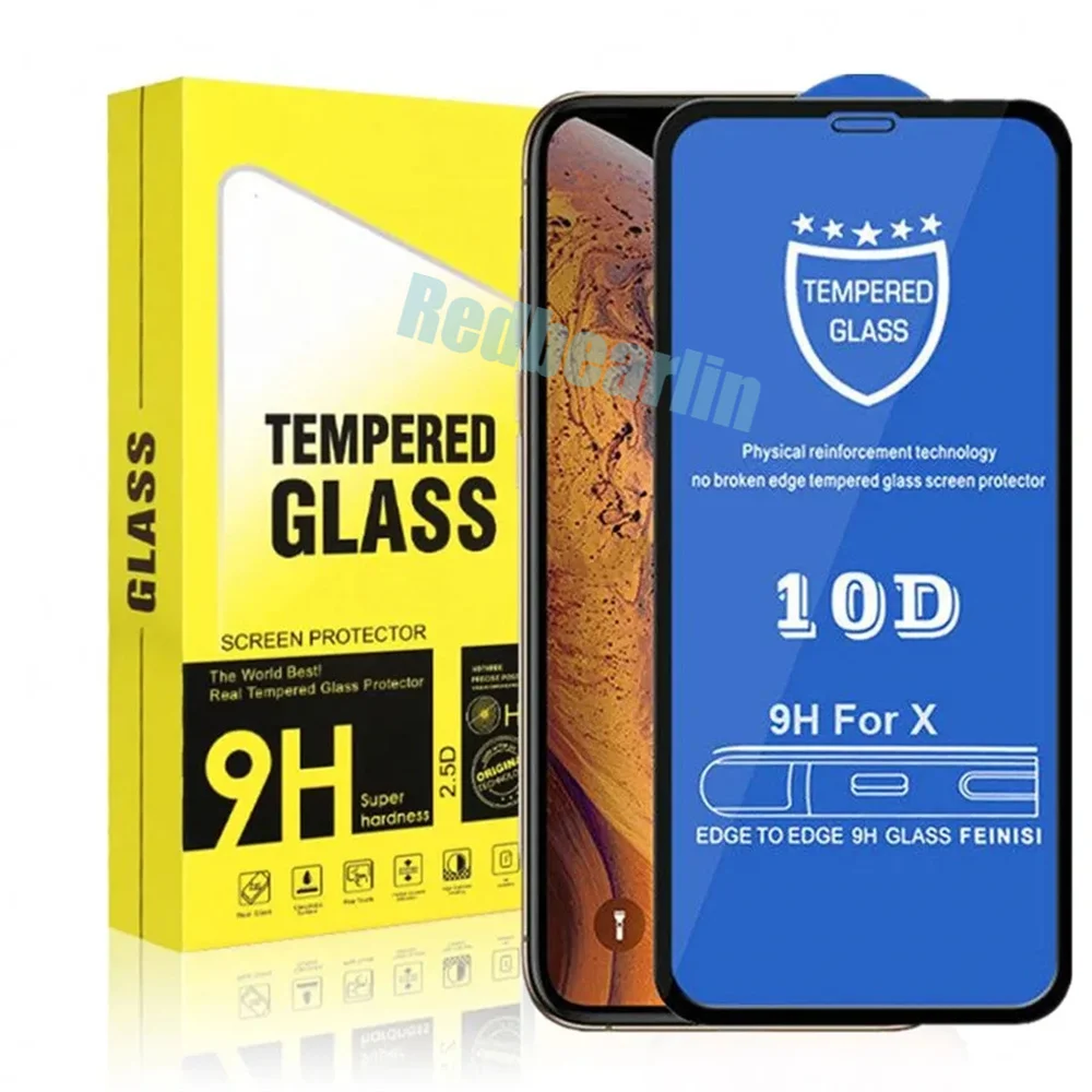 50pcs Full Cover 9H 10D HD Tempered Glass Screen Protector Film Guard For iPhone 14 13 12 11 Pro Max 7 8 x xr xs max With Box