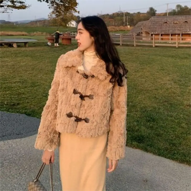 Winter Women Warm Lamb Wool Plush Coats Jacket Harajuku Style White Loose Faux Fur Coat Thick Fashion Turndown Collar Outerwear