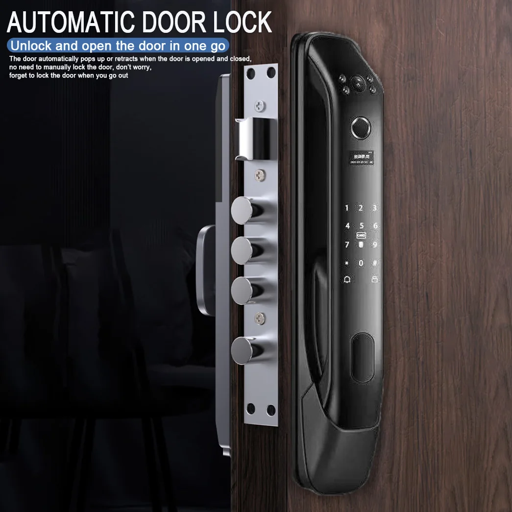 XSDTS New Biometric Fingerprint Lock Security Smart Door Password Electronic Locks Key IC Card Unlock APP Camera