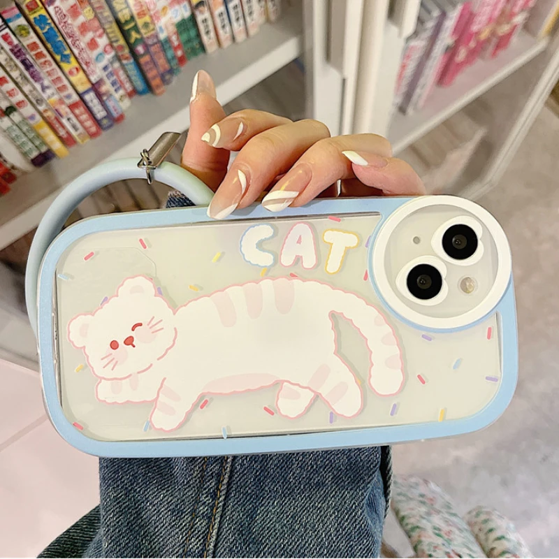 

Cute Cat Wrist Bracelet Circle Ring Clear Phone Case For iPhone 13 11 12 Pro Max X XR XS Max 7 8 Plus Fashion Cartoon Soft Cover