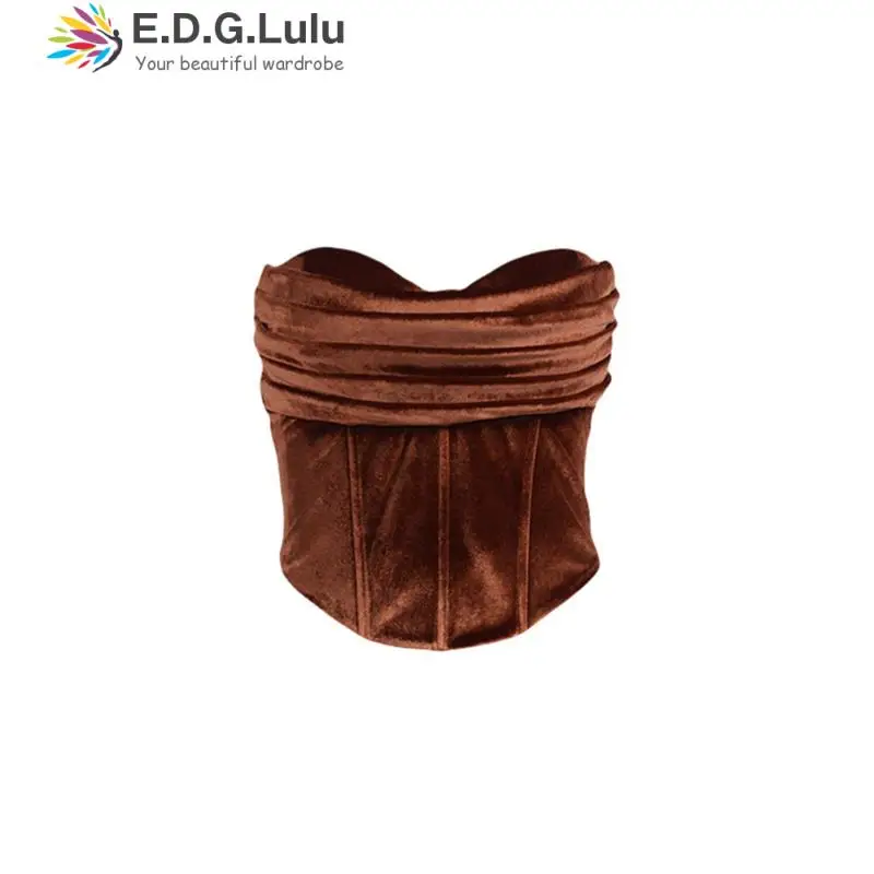 

EDGLuLu Summer Clothes For Women Sleeveless Off Shoulder Velvet Sexy Corset Crop Tops Vest Female Backless Bustier Top 0726