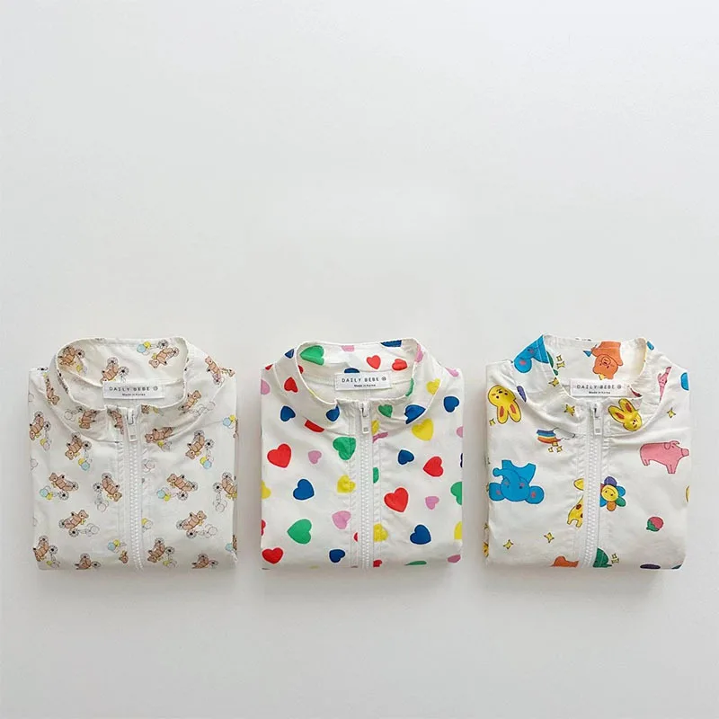 

2023 Summer New Baby Clothes Cartoon Casual Zip Fastener Coat Boys Girls Thin Sunscreen Windproof Jacket Infant Toddler Tops