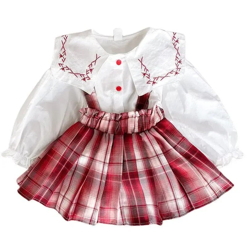 

Girls Clothes Set Spring and Autumn Uniform Set New Baby Girl Long-sleeved Shirt Skirt Two-piece Children's Clothes Set