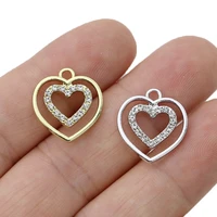 5pcs gold plated crystal heart charm pendant jewelry making bracelet necklace earrings findings accessories diy craft
