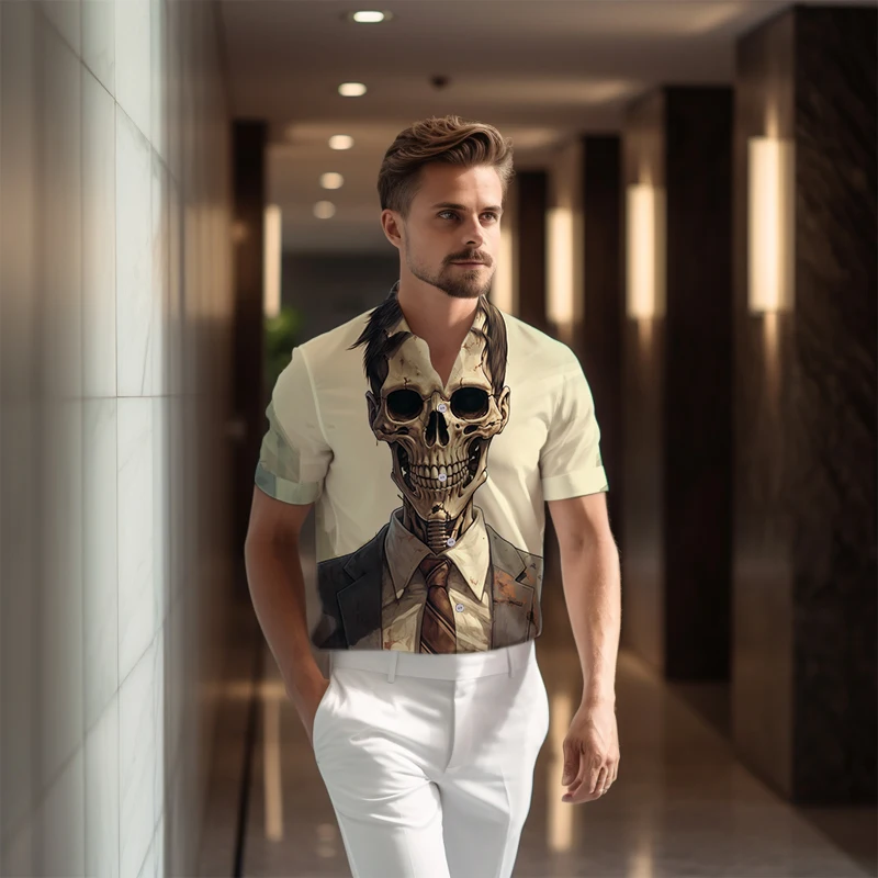 

2023 New Skull 3d Printing Shirts Fitness Office Short Sleeve Shirts Summer Men's Fashion Street Shirts Casual Party Shirts