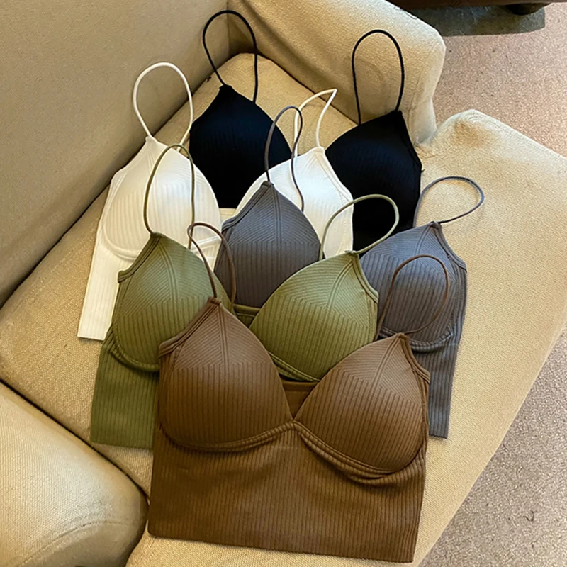 

Knitted Binder Chest Woman Crop Top Vest Tops Women Corset Femme Push Up Bra Chest Knitted Camisole Korean Fashion Dropshipping
