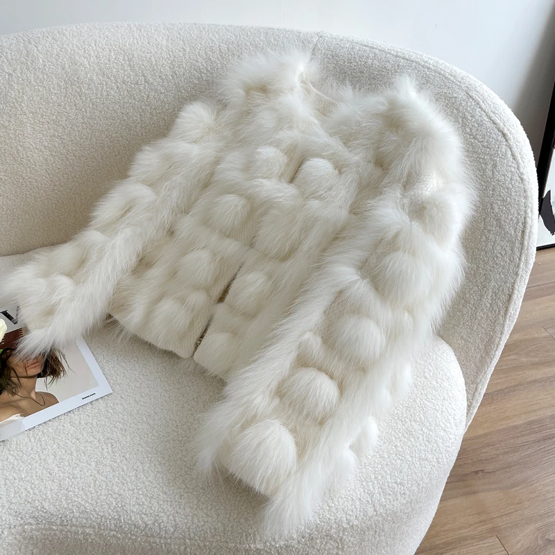 

Женская короткая куртка из натурального Лисьего меха, Повседневная теплая однотонная куртка с круглым вырезом, A10, Осень-зима 2022