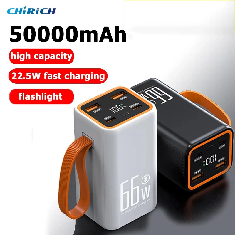 Внешний аккумулятор большой емкости 50000 мАч USB C 22 5 Вт Мощный внешний зарядный для