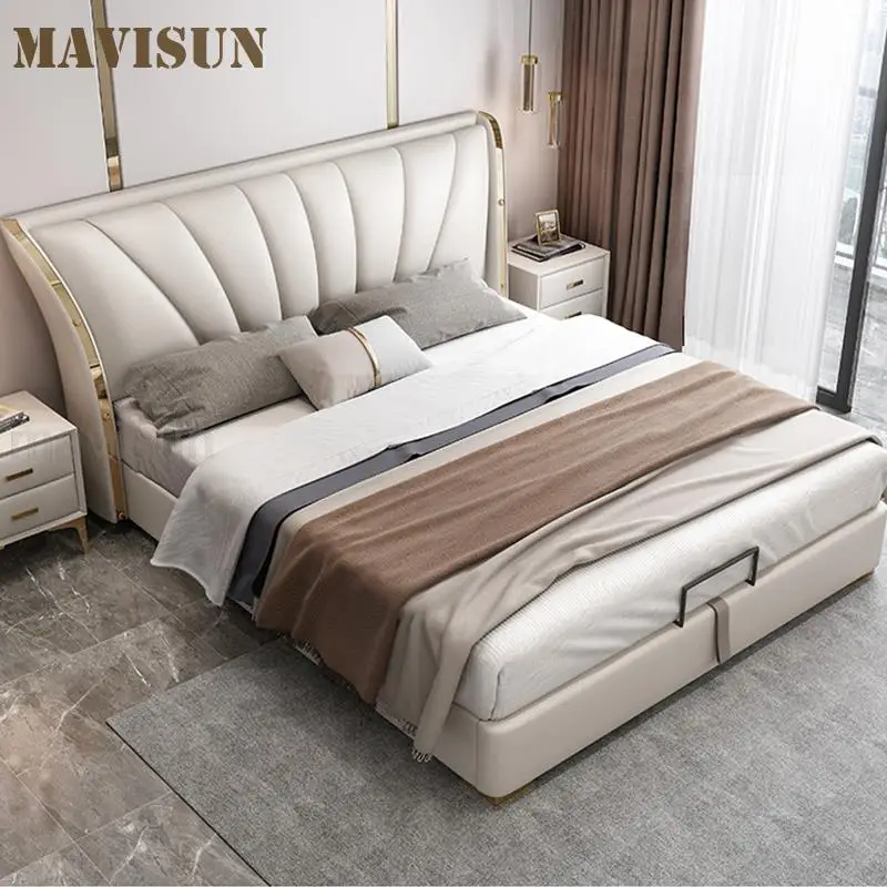 

Light Luxury Bedroom Suite Stable Structure With Solid Wood Available To Select A Variety Of Colors Make Of Leather Bed Bases